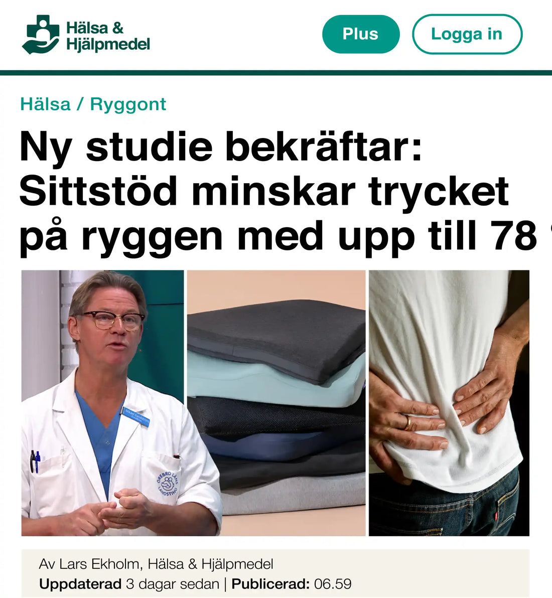 Ny studie bekräftar: Sittstöd minskar trycket på ryggen med upp till 78 %