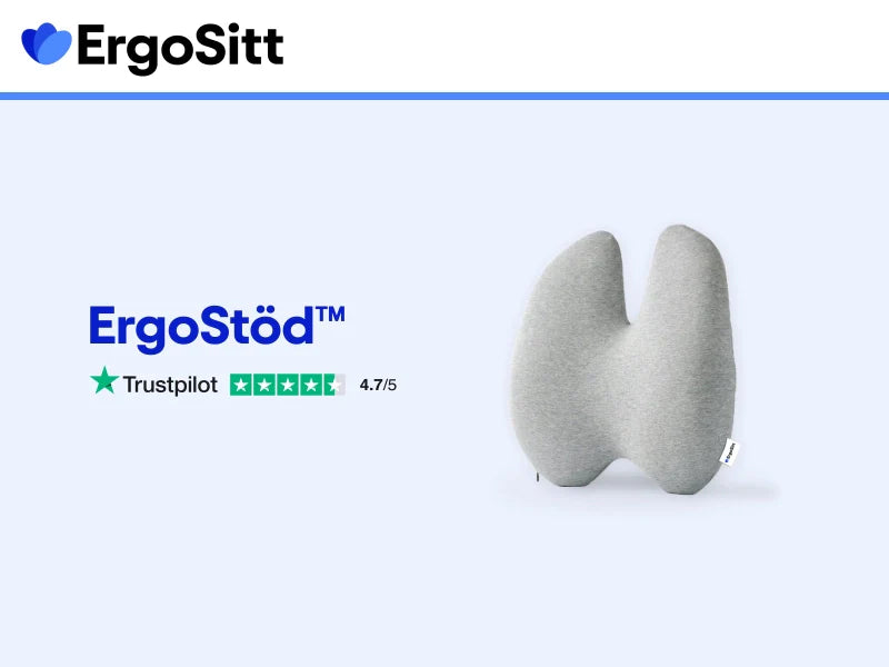 ErgoStöd™ – testvinnande svankstöd för ländryggen med 4.7 i betyg på Trustpilot, utvecklat för att minska ryggsmärta vid stillasittande
