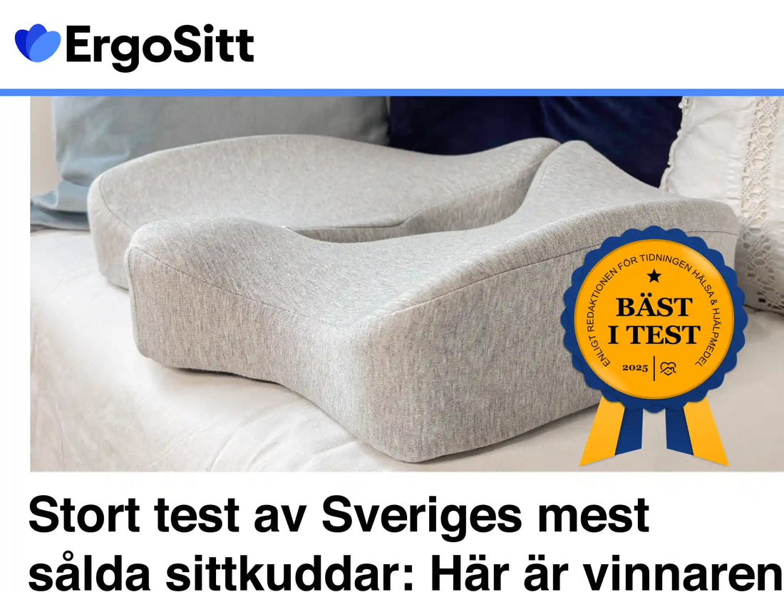 ErgoKudden – vinnare i stort test av Sveriges mest sålda sittkuddar 2025. Ergonomisk sittkudde från ErgoSitt i Norrköping med prisbelönt tryckavlastning och stöd för ländryggen.