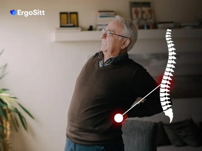 Man med ländryggssmärta illustrerad med ryggradsgrafik