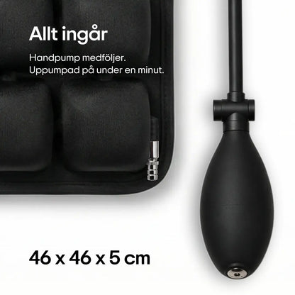 ErgoCell sittkudde i svart med luftventil och medföljande handpump - allt ingår, uppumpad på under en minut, 46 x 46 x 5 cm