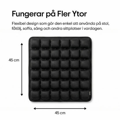 ErgoCell sittkudde med måttangivelse 45 x 45 cm — flexibel design som passar stol, fåtölj, soffa, säng och andra sittplatser i vardagen